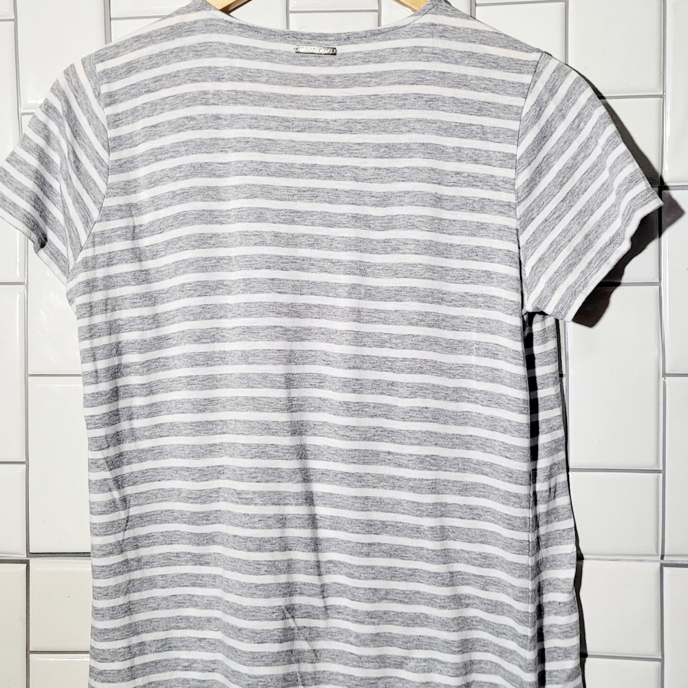 MICHAEL MICHAEL KORS Gray Striped Lace Up Top Short Sleeve Lightweight - Picture 2 of 5